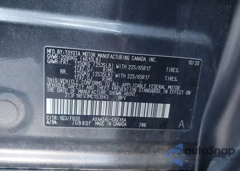 2021 Toyota Rav4 Le z USA, uszkodzony, nr VIN 2T3F1RFV3MC153943